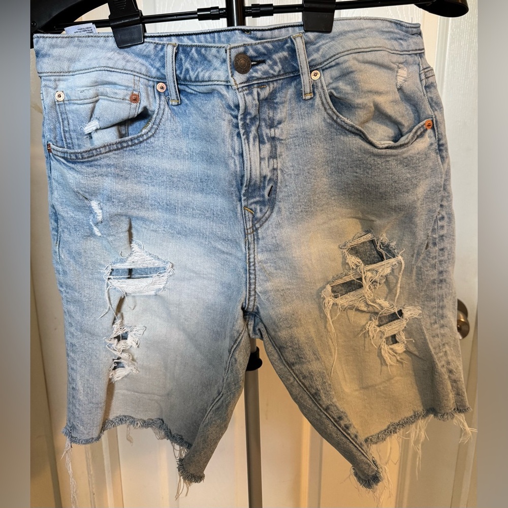 American Eagle Distressed Light Blue Denim Shorts